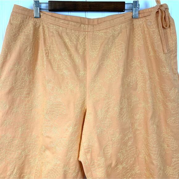 VTG Talbots Woman Petites Capri Pants 16W Embroidered Pineapples Summer Tropical - Picture 6 of 7